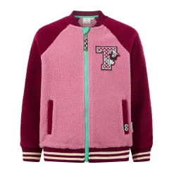 Aberfield Shaun the Sheep Kids Sherpa Varsity Bomber Jacket - Candy Floss/Beetroot Red