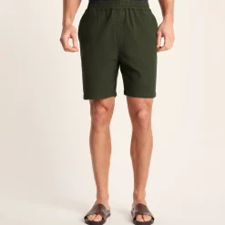 Allento Mens Relaxed Fit Herringbone Fabric Shorts - Dark Olive Green