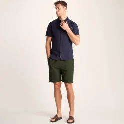 Allento Mens Relaxed Fit Herringbone Fabric Shorts - Dark Olive Green