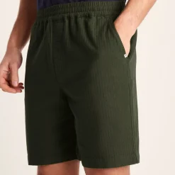 Allento Mens Relaxed Fit Herringbone Fabric Shorts - Dark Olive Green