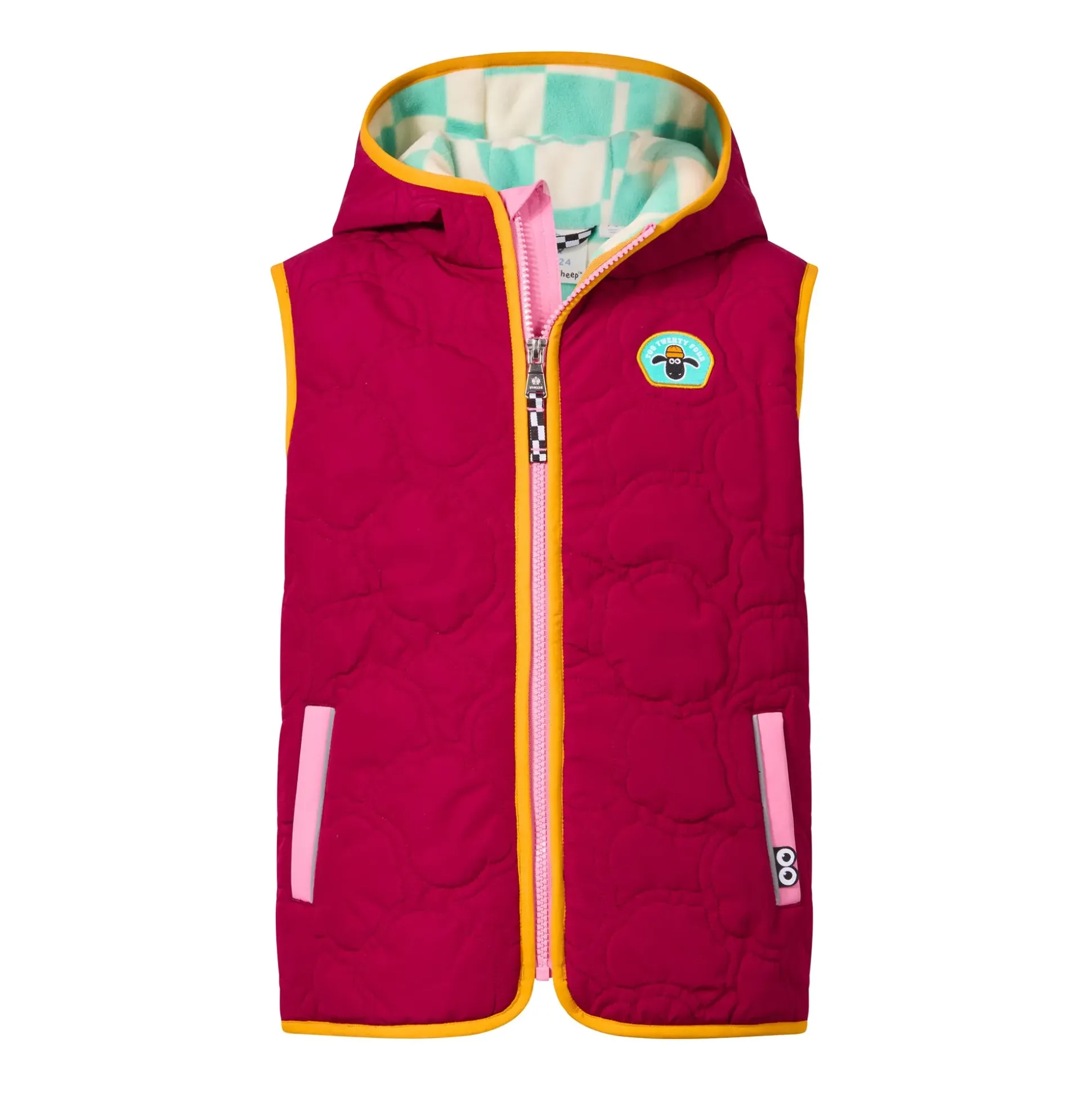 Ancon Shaun the Sheep Kids Insulated Quilted Gilet Microfleece Lining - Beetroot Red