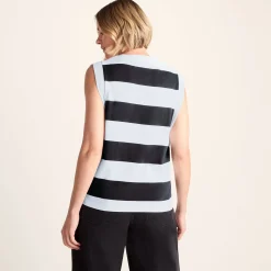 Aurelia Womens 100% Cotton Supersoft Boxy Fit Vest - Washed Black Stripe