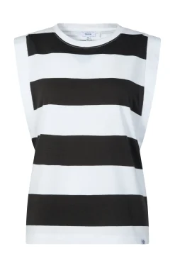 Aurelia Womens 100% Cotton Supersoft Boxy Fit Vest - Washed Black Stripe