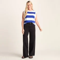 Aurelia Womens 100% Cotton Supersoft Boxy Fit Vest - Ultramarine Blue Stripe