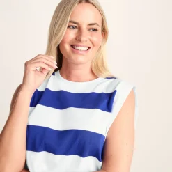 Aurelia Womens 100% Cotton Supersoft Boxy Fit Vest - Ultramarine Blue Stripe