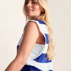 Aurelia Womens 100% Cotton Supersoft Boxy Fit Vest - Ultramarine Blue Stripe