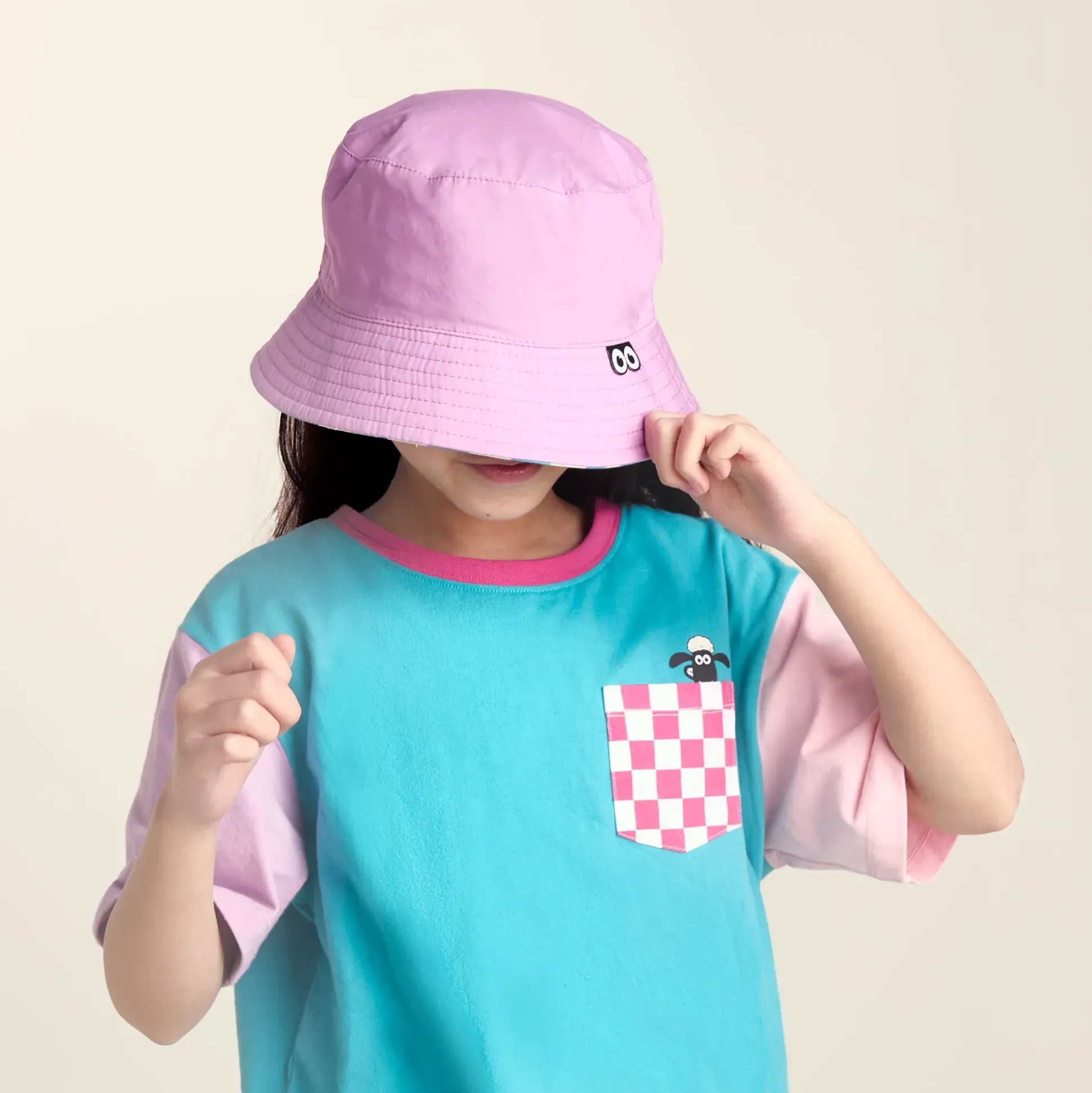 Balkhi Kids Shaun the Sheep Bucket Hat - Spearmint/Woolly Checkerboard