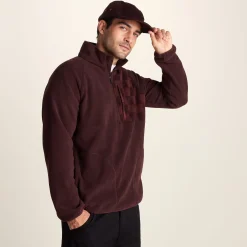 Barker Mens Midweight Microfleece Half Zip Pullover - Deep Brown