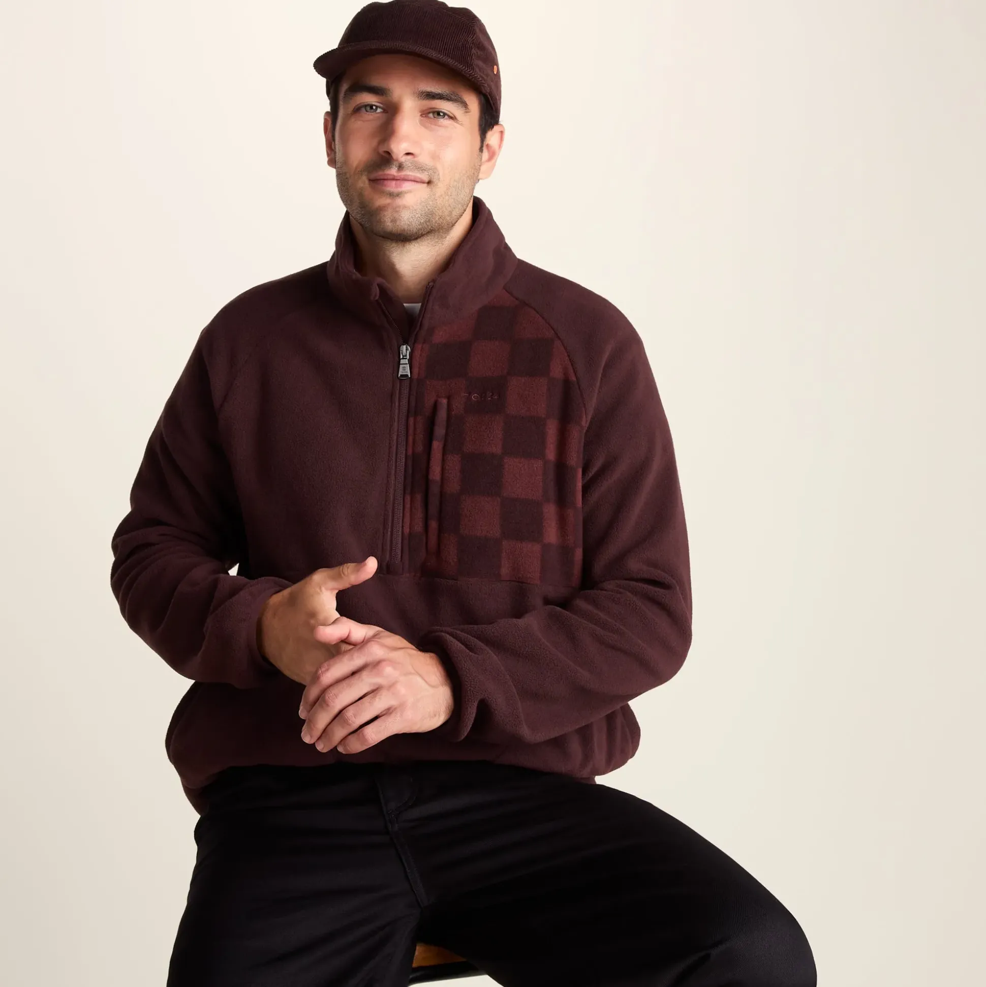 Barker Mens Midweight Microfleece Half Zip Pullover - Deep Brown
