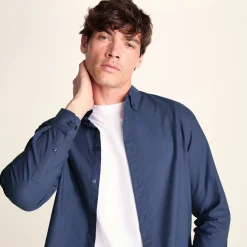 Barry Mens Long Sleeved Cotton Oxford Shirt - Smokey Blue