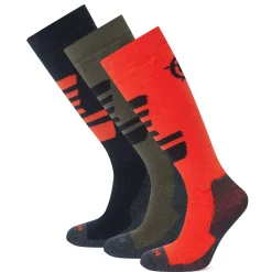Bergenz 3 Pack Kids Ski Socks - Black/Khaki/Fiery Orange