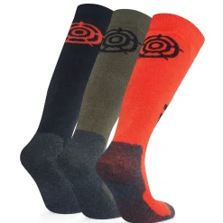 Bergenz 3 Pack Kids Ski Socks - Black/Khaki/Fiery Orange