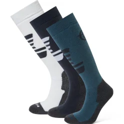 Bergenz 3 Pack Womens Ski Socks - Dark Indigo/Optic White/Jewel Blue
