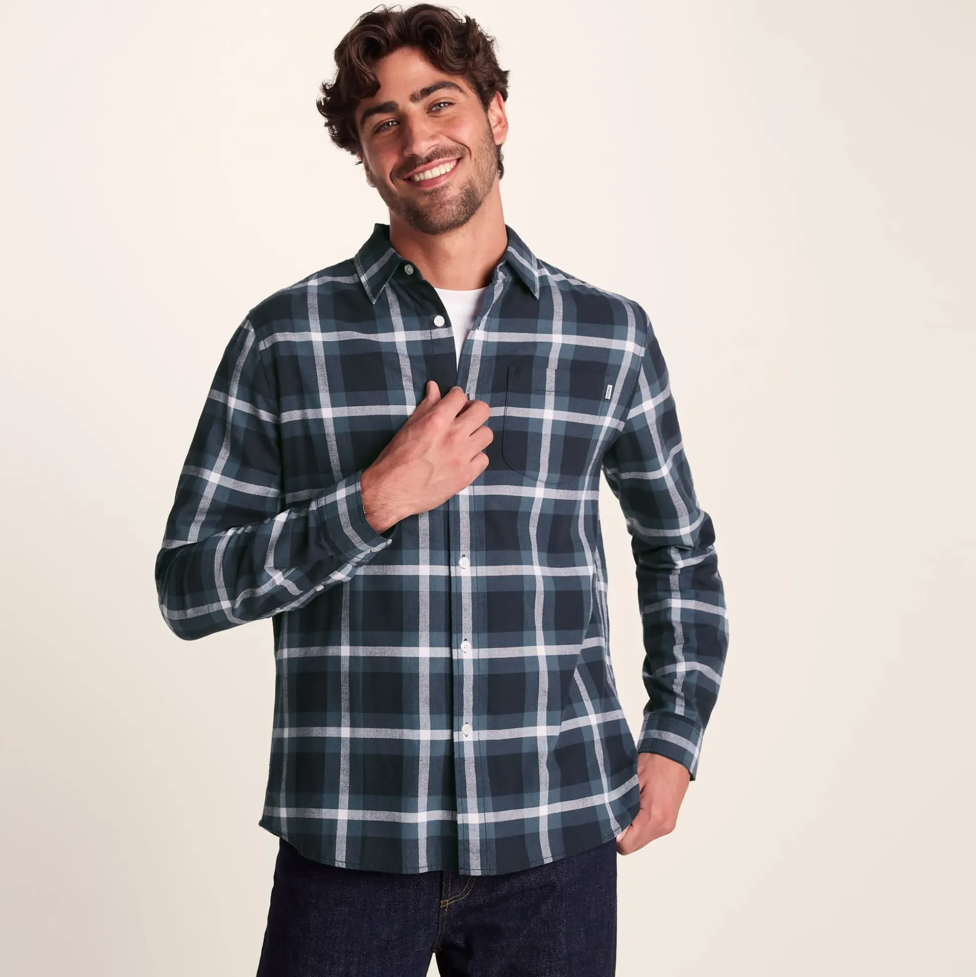 Bertram Mens Long Sleeve Cotton Flannel Shirt - Arctic Blue Check