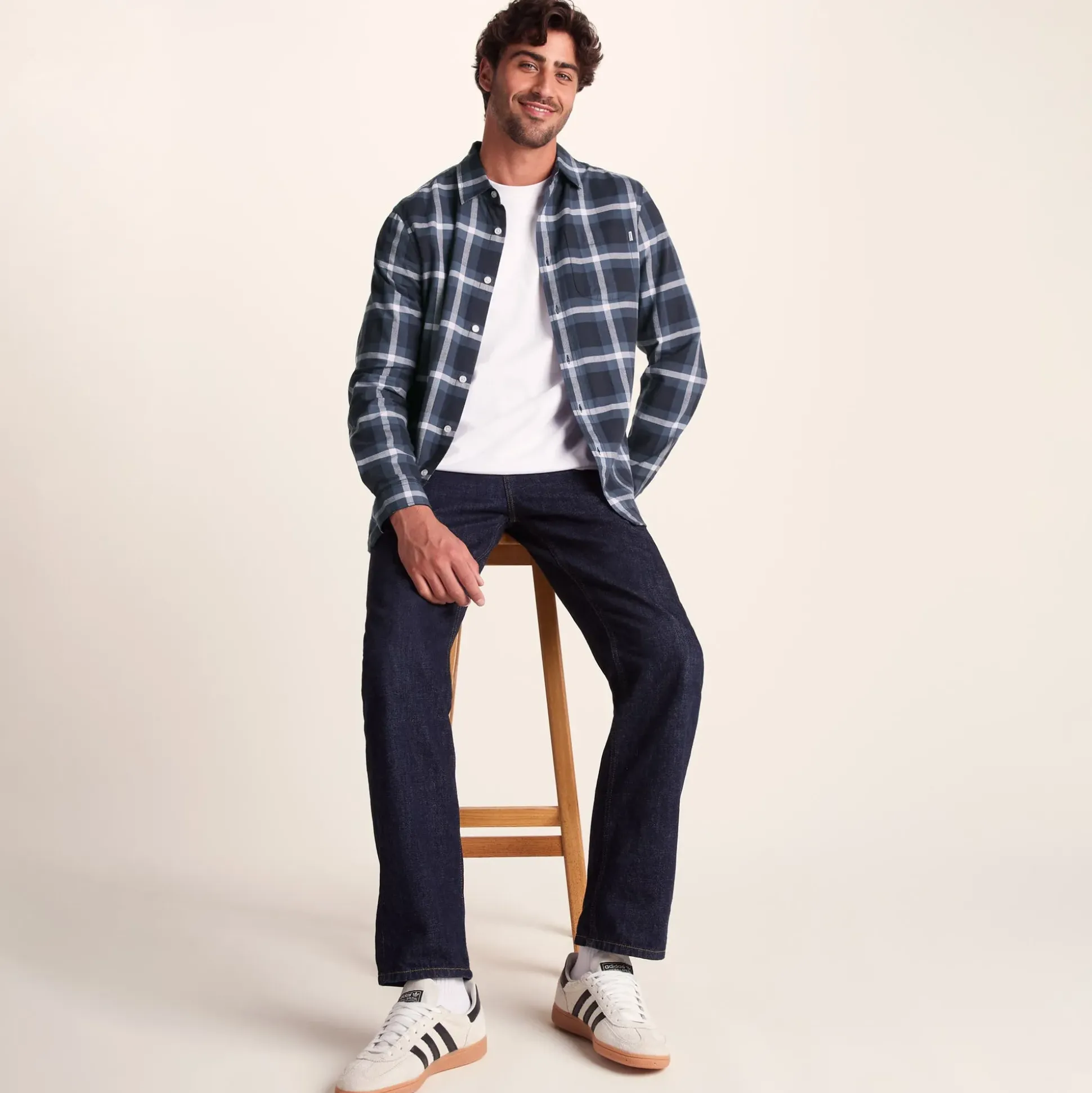 Bertram Mens Long Sleeve Cotton Flannel Shirt - Arctic Blue Check