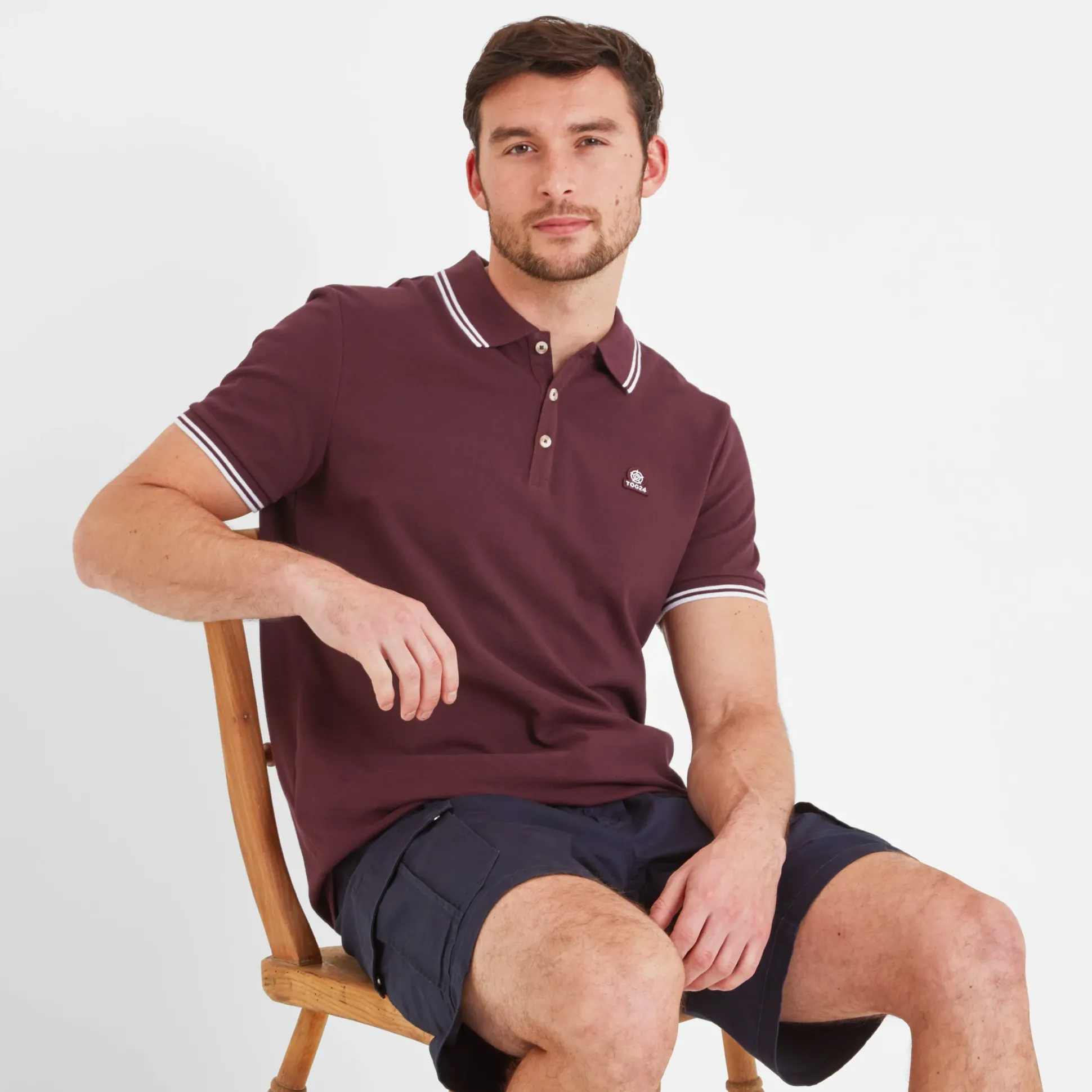 Biston Mens 100% Cotton Pique Polo Shirt - Deep Port