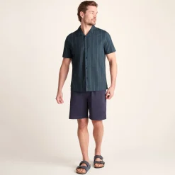 Boldon Mens 100% Cotton Supersoft Short Sleeve Shirt - Dark Indigo Stripe