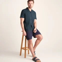 Boldon Mens 100% Cotton Supersoft Short Sleeve Shirt - Dark Indigo Stripe