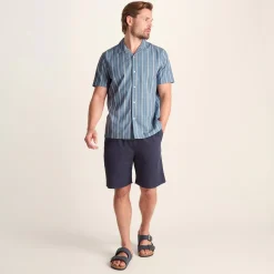 Boldon Mens 100% Cotton Supersoft Short Sleeve Shirt - Light Blue Stripe