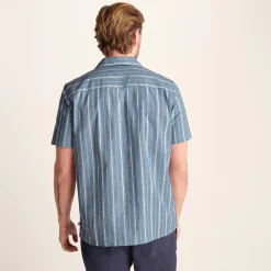 Boldon Mens 100% Cotton Supersoft Short Sleeve Shirt - Light Blue Stripe