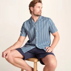 Boldon Mens 100% Cotton Supersoft Short Sleeve Shirt - Light Blue Stripe