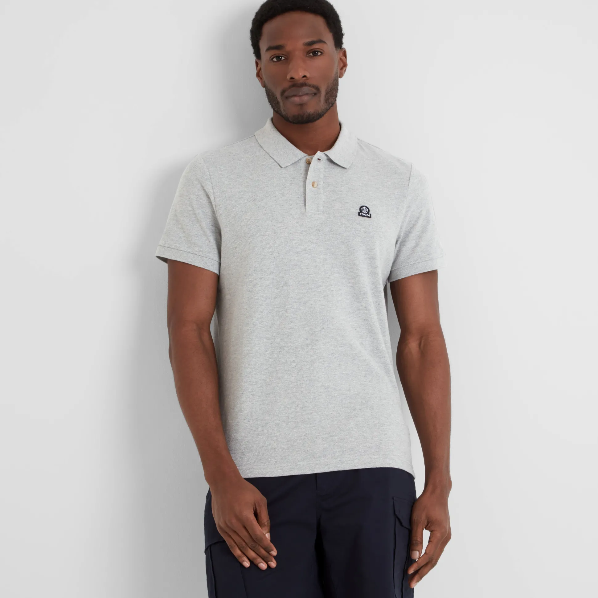 Braunton Mens 100% Cotton Pique Polo Shirt - Light Grey Marl