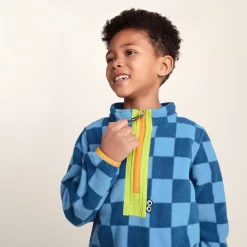 Brecknock Kids Shaun the Sheep Fleece Zip Neck - Bluebell/Night Blue Checkerboard