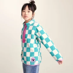 Brecknock Kids Shaun the Sheep Fleece Zip Neck - Spearmint/Woolly Checkerboard