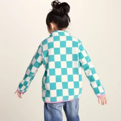 Brecknock Kids Shaun the Sheep Fleece Zip Neck - Spearmint/Woolly Checkerboard