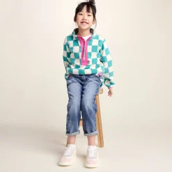 Brecknock Kids Shaun the Sheep Fleece Zip Neck - Spearmint/Woolly Checkerboard