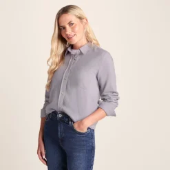 Caswell Womens Long Sleeve Cotton Herringbone Shirt - Lavender Grey