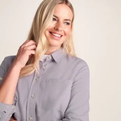 Caswell Womens Long Sleeve Cotton Herringbone Shirt - Lavender Grey