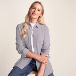 Caswell Womens Long Sleeve Cotton Herringbone Shirt - Lavender Grey