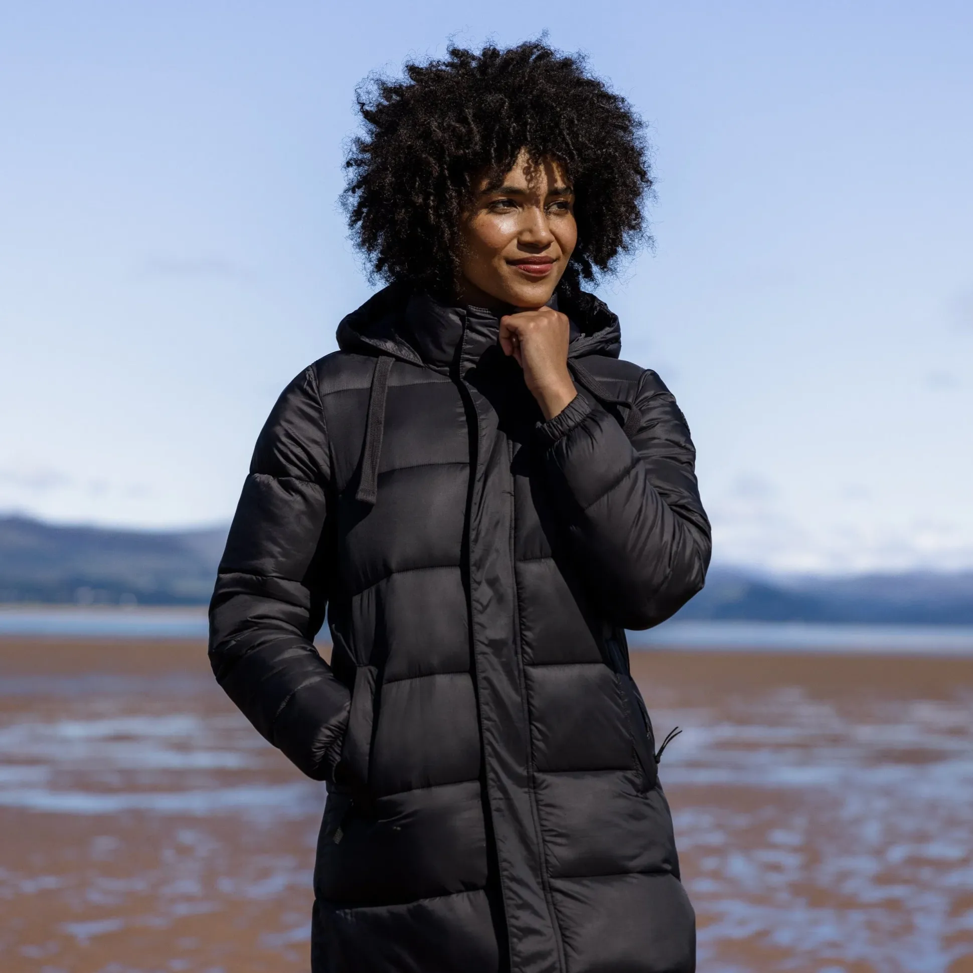 Cautley Womens Long Padded Shower Resistant Jacket - Black