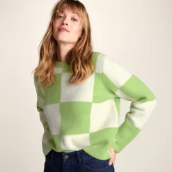 Celeste Womens Checkerboard Chunky Knit Jumper - Lemon Lime