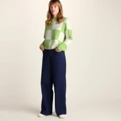 Celeste Womens Checkerboard Chunky Knit Jumper - Lemon Lime