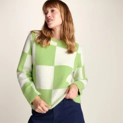 Celeste Womens Checkerboard Chunky Knit Jumper - Lemon Lime