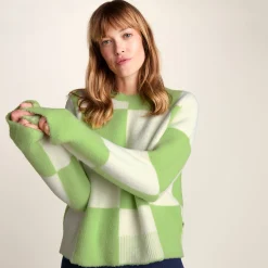 Celeste Womens Checkerboard Chunky Knit Jumper - Lemon Lime