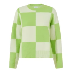 Celeste Womens Checkerboard Chunky Knit Jumper - Lemon Lime