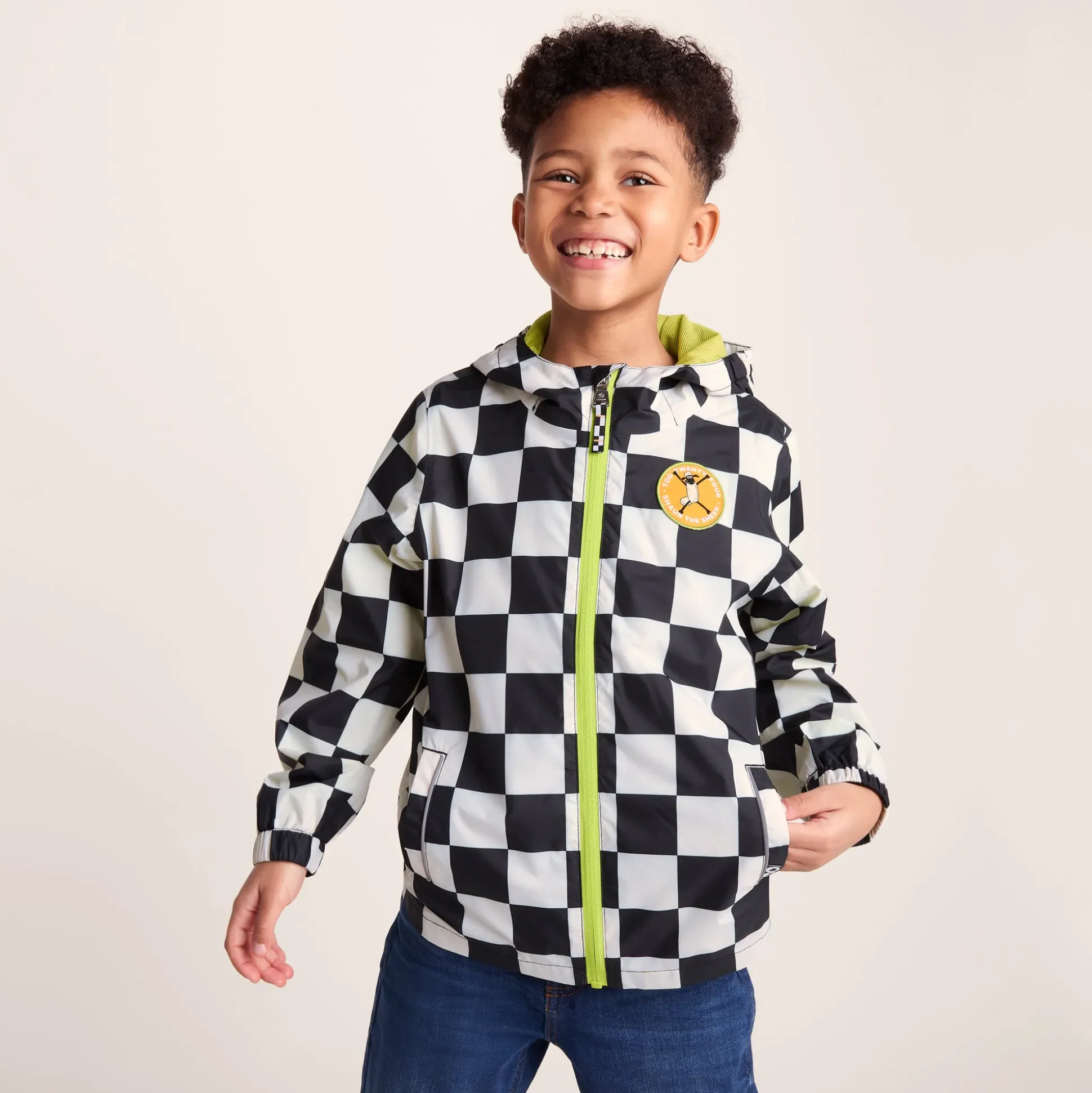 Cohampshire Kids Shaun the Sheep Waterproof Jacket - Black White Checkerboard