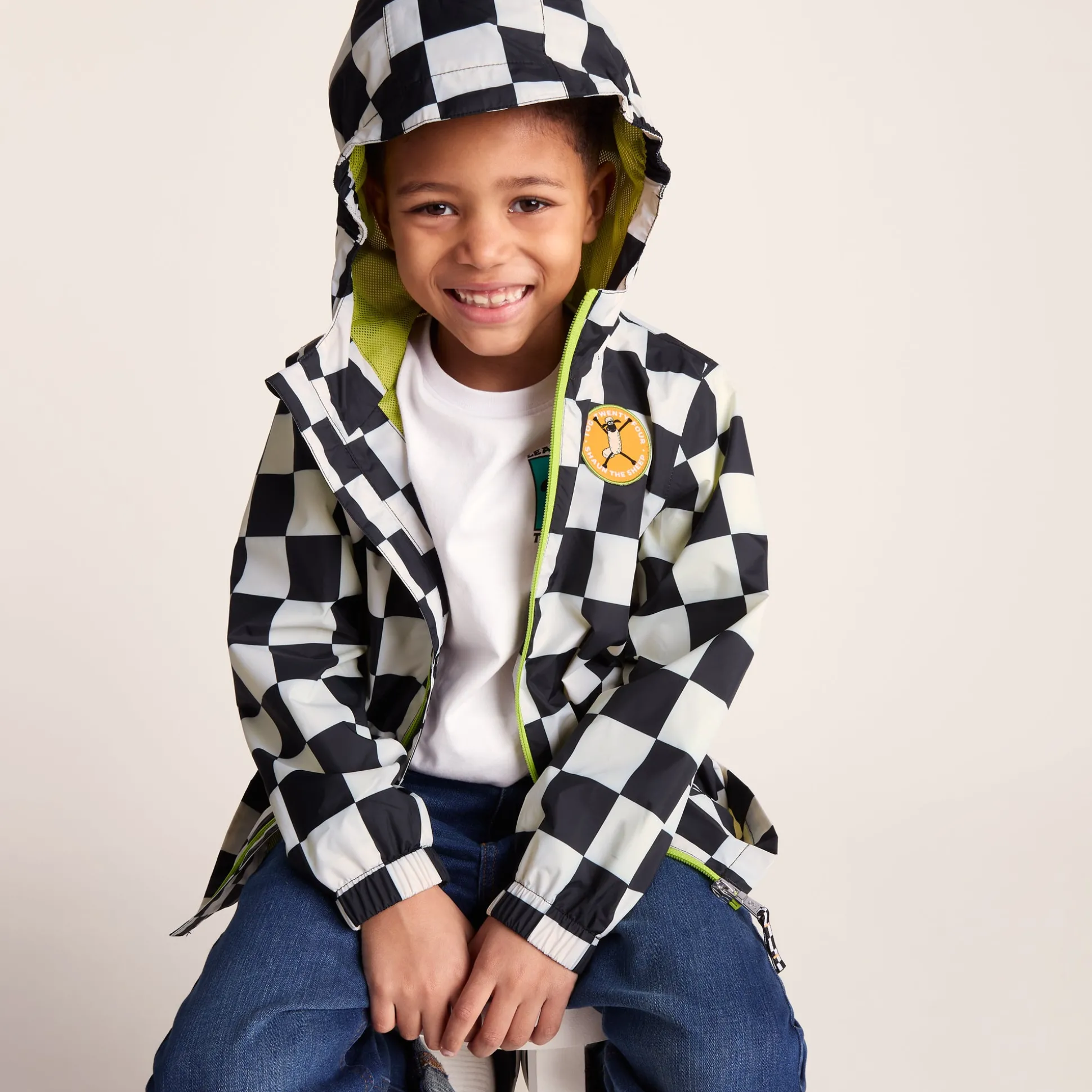 Cohampshire Kids Shaun the Sheep Waterproof Jacket - Black White Checkerboard
