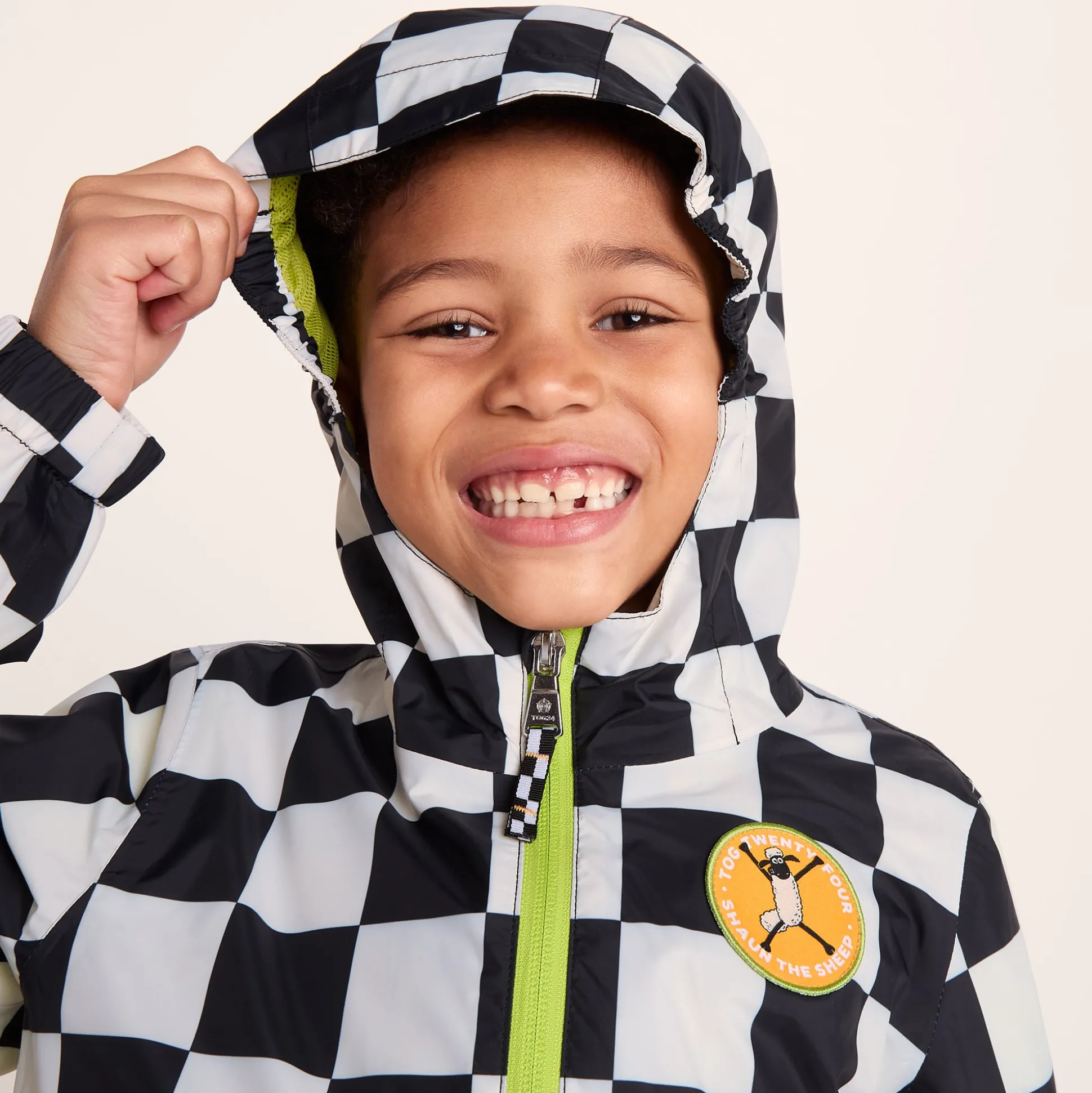 Cohampshire Kids Shaun the Sheep Waterproof Jacket - Black White Checkerboard