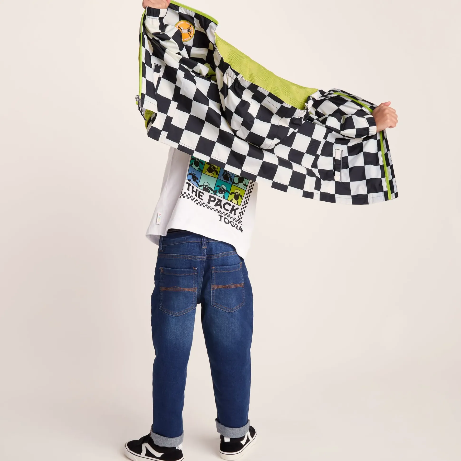 Cohampshire Kids Shaun the Sheep Waterproof Jacket - Black White Checkerboard