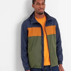Craven Mens Waterproof Packaway Jacket - Khaki/Navy/Dark Orange Colour Block