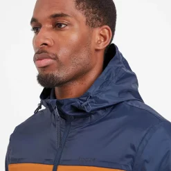 Craven Mens Waterproof Packaway Jacket - Khaki/Navy/Dark Orange Colour Block