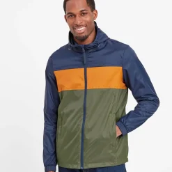 Craven Mens Waterproof Packaway Jacket - Khaki/Navy/Dark Orange Colour Block