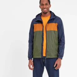 Craven Mens Waterproof Packaway Jacket - Khaki/Navy/Dark Orange Colour Block