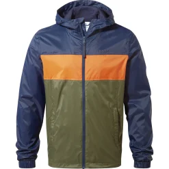 Craven Mens Waterproof Packaway Jacket - Khaki/Navy/Dark Orange Colour Block