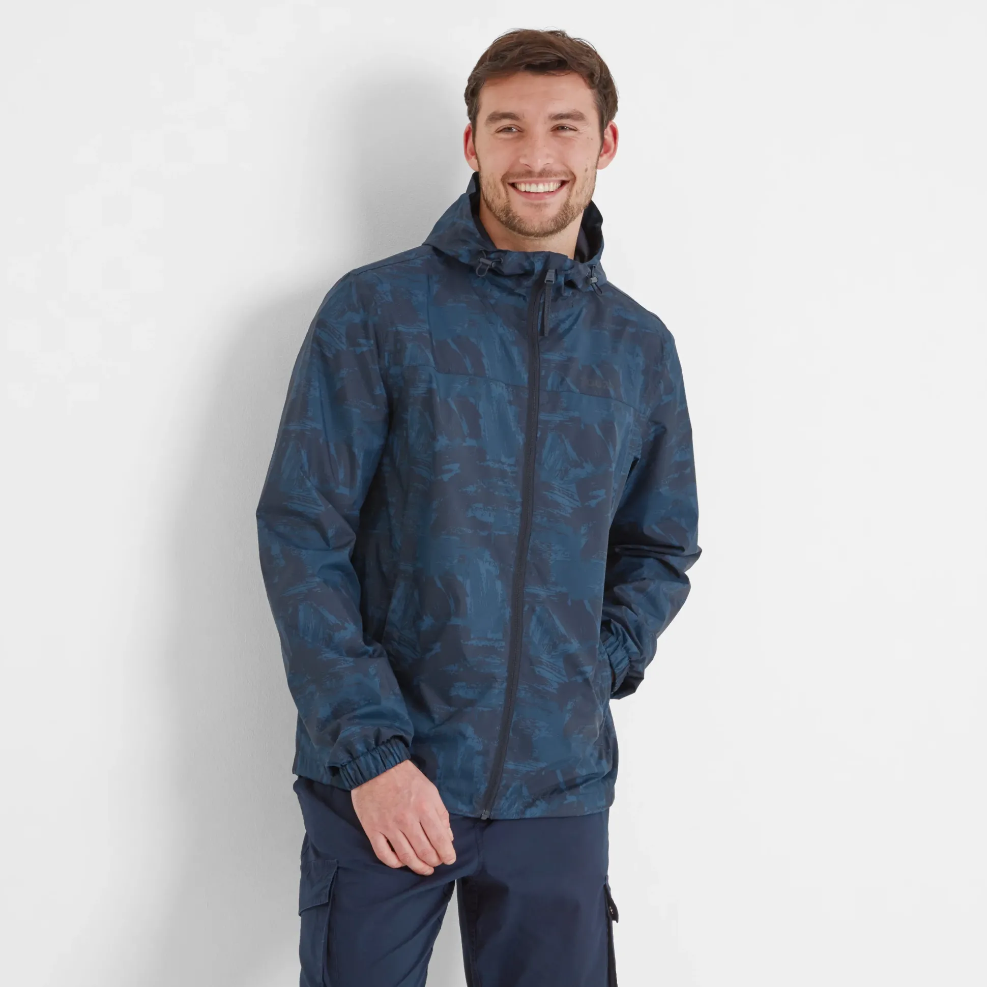 Craven Mens Waterproof Packaway Jacket - Dk Indigo Brushstroke Print