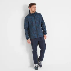 Craven Mens Waterproof Packaway Jacket - Dk Indigo Brushstroke Print